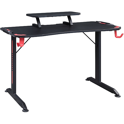 Lorell Gaming Desk Powder Coated Base - 127 lb Capacity - 36" Height x 48" Width x 26" Depth - Assembly Required - Black - Medium Density Fiberboard (MDF), Polyvinyl Chloride (PVC), Melamine, Carbon Fiber Top Material - 1 Each (LLR84393)