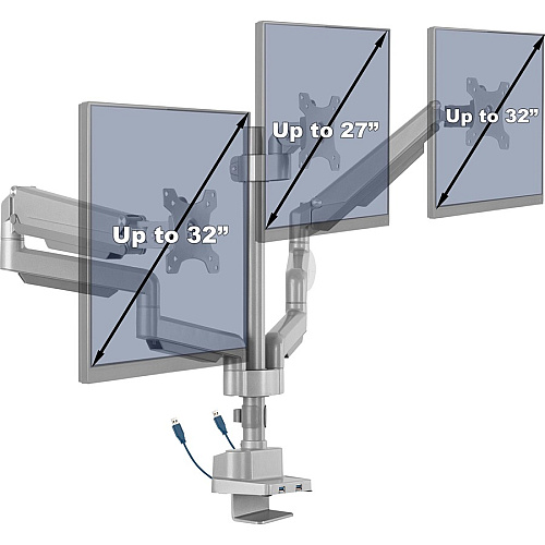Lorell Mounting Arm for Monitor - Gray Height Adjustable - 3 Display(s) Supported - 15.40 lb Load Capacity - 75 x 75, 100 x 100 - 1 Each (LLR99804)