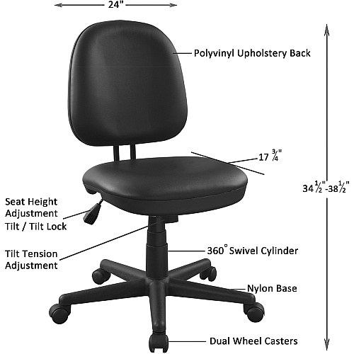Lorell Vinyl Contoured Task Chair Vinyl Seat Material - Vinyl Back Material - 5-star Base - Black - Plastic - 1 Each (LLR84875)