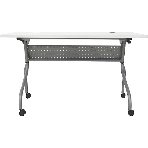 Lorell Flip Top Training Table White Rectangle Top - Silver Folding Base - 4 Legs - 23.60" Table Top Length x 48" Table Top Width - 29.50" Height - Assembly Required - Melamine Top Material - 1 Each (LLR60745)