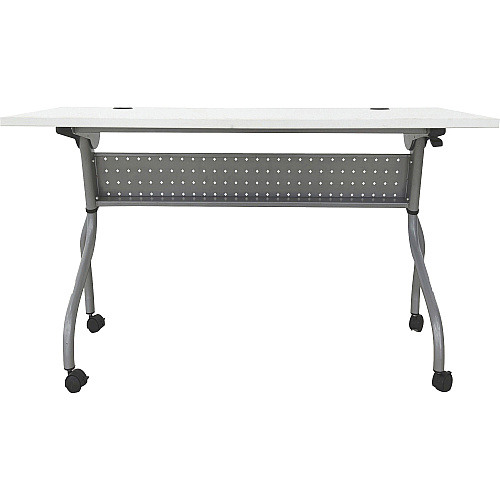 Lorell Flip Top Training Table White Rectangle Top - Silver Folding Base - 4 Legs - 23.60" Table Top Length x 48" Table Top Width - 29.50" Height - Assembly Required - Melamine Top Material - 1 Each (LLR60745)