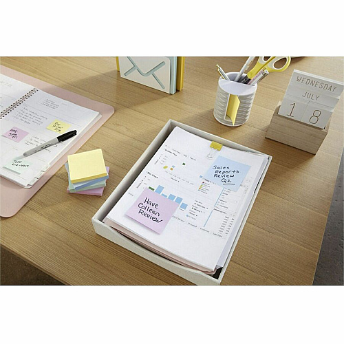 Post-it&reg; Greener Dispenser Notes 3" Flag/Note Width x 3" Flag/Note Length - Square - 100 Sheets per Pad - Positively Pink, Fresh Mint, Moonstone - Paper - Self-stick, Removable, Recyclable, Pop-up, Residue-free, Eco-friendly - Recycled -  (R330RP18CP)