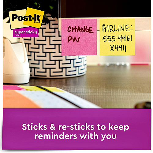 Post-it&reg; Super Sticky Notes - Energy Boost Color Collection 2" Flag/Note Width x 2" Flag/Note Length - Square - 90 Sheets per Pad - Multicolor - Paper - Super Sticky, Adhesive, Recyclable, Residue-free - 18 / Pack (62218SSAUC)