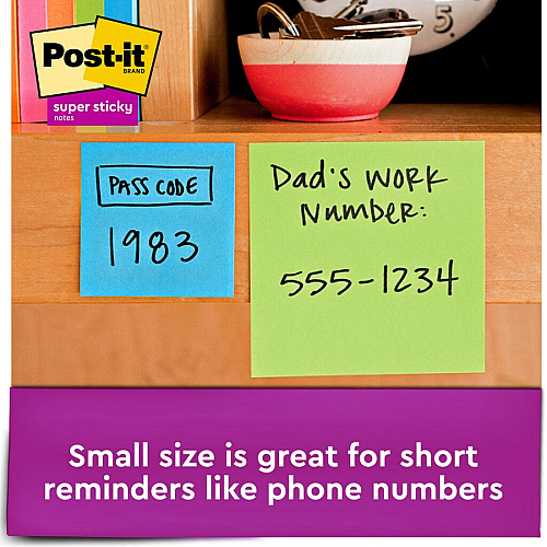 Post-it&reg; Super Sticky Notes - Energy Boost Color Collection 2" Flag/Note Width x 2" Flag/Note Length - Square - 90 Sheets per Pad - Multicolor - Paper - Super Sticky, Adhesive, Recyclable, Residue-free - 18 / Pack (62218SSAUC)