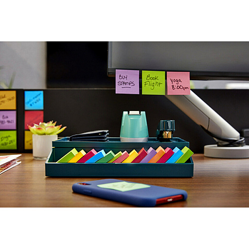 Post-it&reg; Super Sticky Notes - Energy Boost Color Collection 2" Flag/Note Width x 2" Flag/Note Length - Square - 90 Sheets per Pad - Multicolor - Paper - Super Sticky, Adhesive, Recyclable, Residue-free - 18 / Pack (62218SSAUC)