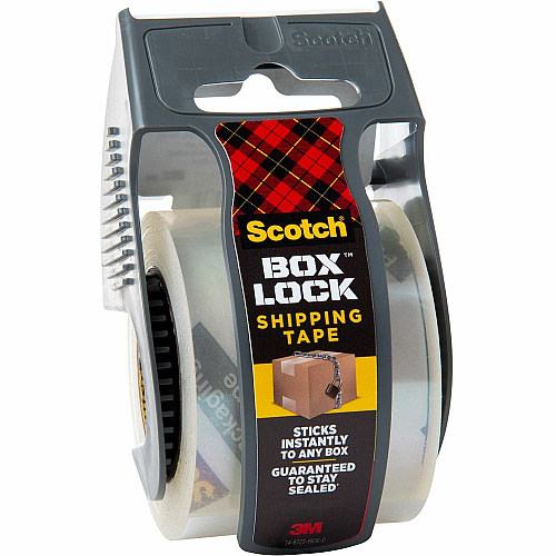 Scotch Box Lock Dispenser Packaging Tape 22.20 yd Length x 1.88" Width - Clear - Dispenser Included - 1 Roll (195)