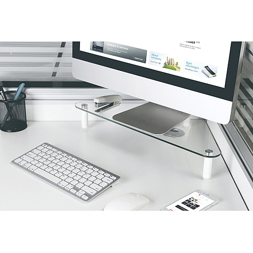 Kantek Glass Top Corner Monitor Riser 40 lb Load Capacity - 3.25" Height x 19.70" Width - Tempered Glass - Clear (MS390)