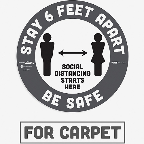 Tabbies BeSafe STAY 6 FEET APART Floor Decals Print/Message "Stay 6 Feet Apart" - 12" Width x 12" Height - Circle Shape - Easy Readability, Removable, Pressure Sensitive, Adhesive, Adjustable, Non-slip - Acrylic, Vinyl - Gray, White - 6 / Pack (29201)