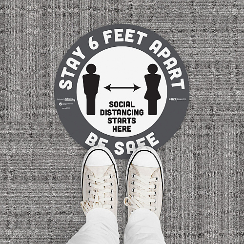 Tabbies BeSafe STAY 6 FEET APART Floor Decals Print/Message "Stay 6 Feet Apart" - 12" Width x 12" Height - Circle Shape - Easy Readability, Removable, Pressure Sensitive, Adhesive, Adjustable, Non-slip - Acrylic, Vinyl - Gray, White - 6 / Pack (29201)