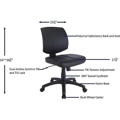 Lorell Task Chair Polyvinyl Chloride (PVC) Seat Material - Polyvinyl Chloride (PVC) Back Material - 5-star Base - Black - 1 Each (LLR84877)