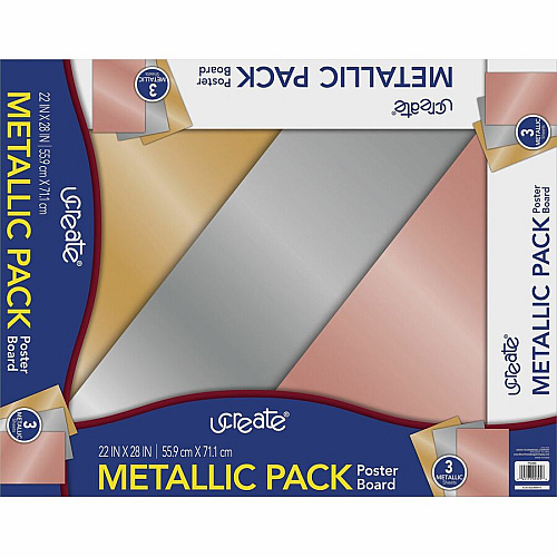 UCreate Metallic Poster Board Craft Project, Art Project, Mounting, Poster, Sign, Display - 22" Width x 28" Length - Assorted Metallic - 3 / Pack (P5395)
