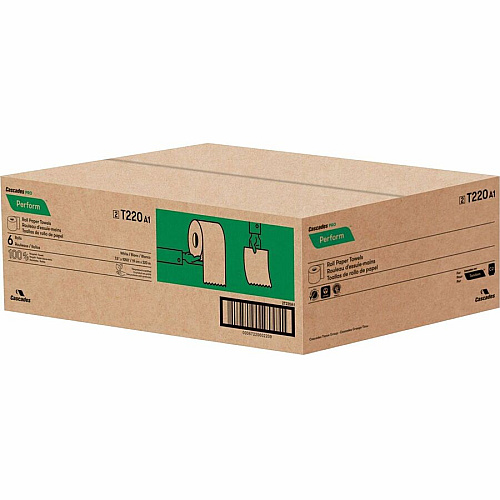 Cascades Tandem Paper Towel 1 Ply - 1 15/16" Core - White - 6 Rolls Per Container - 6 / Carton (T220)