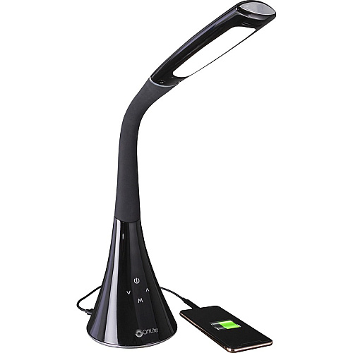 OttLite Swerve LED Desk Lamp with 3 Color Modes and USB 23" Height x 5.1" Width - LED Bulb - Black - Flexible Neck, Adjustable Height, Adjustable Brightness, Adjustable Arm, Dimmable, Touch-activated, USB Charging - ABS - Desk Mountable, Table  (CSN34KCW)