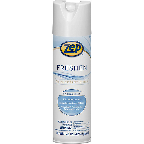 Zep Freshen Disinfectant Spray 15.5 fl oz (0.5 quart) - Spring Mist Scent - 12 / Carton - Non-porous, Virucidal, Tuberculocide, Fungicide - Clear (1050017)
