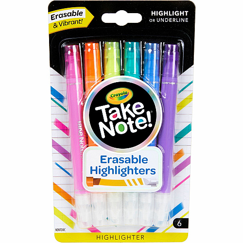Crayola Take Note Erasable Highlighters Chisel Marker Point - Erasable - Assorted Ink - 6 / Pack (586504)
