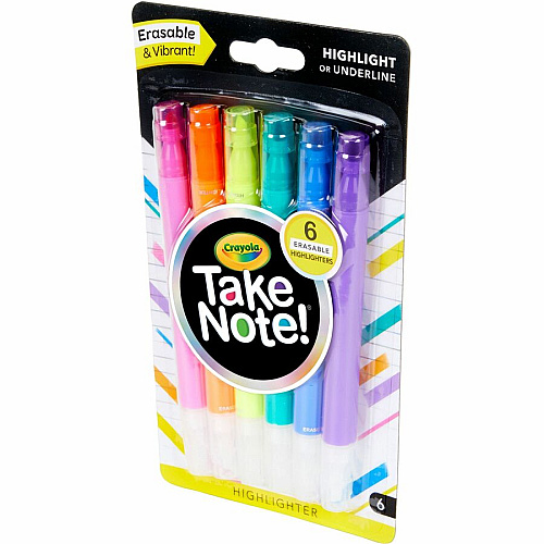Crayola Take Note Erasable Highlighters Chisel Marker Point - Erasable - Assorted Ink - 6 / Pack (586504)
