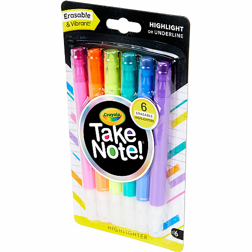 Crayola Take Note Erasable Highlighters Chisel Marker Point - Erasable - Assorted Ink - 6 / Pack (586504)