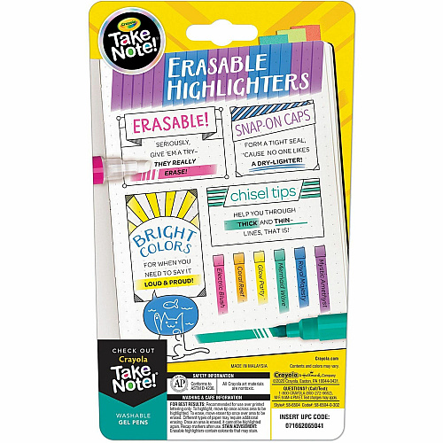 Crayola Take Note Erasable Highlighters Chisel Marker Point - Erasable - Assorted Ink - 6 / Pack (586504)