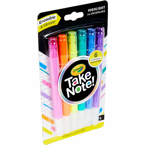 Crayola Take Note Erasable Highlighters Chisel Marker Point - Erasable - Assorted Ink - 6 / Pack (586504)