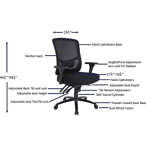 Lorell Big & Tall Mesh Back Office Chair Fabric Seat Material - Black - Armrest - 1 Each (LLR40210)