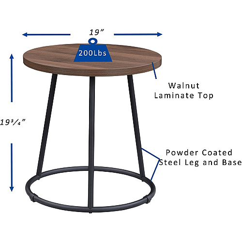 Lorell Accession End Table Round Top - Powder Coated Four Leg Base - 4 Legs - 200 lb Capacity - 1" Table Top Thickness x 19" Table Top Diameter - 19.75" Height - Assembly Required - Walnut - Laminate Top Material - 1 Each (LLR16261)