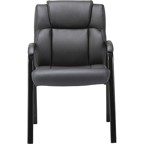 Lorell Low-back Cushioned Guest Chair Black Seat Color - Bonded Leather Seat Material - Black Back Color - Bonded Leather Back Material - Powder Coated Frame Color - Steel Frame Material - High Back - Four-legged Base - Armrest - 1 Each (LLR67002)