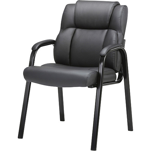 Lorell Low-back Cushioned Guest Chair Black Seat Color - Bonded Leather Seat Material - Black Back Color - Bonded Leather Back Material - Powder Coated Frame Color - Steel Frame Material - High Back - Four-legged Base - Armrest - 1 Each (LLR67002)