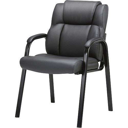 Lorell Low-back Cushioned Guest Chair Black Seat Color - Bonded Leather Seat Material - Black Back Color - Bonded Leather Back Material - Powder Coated Frame Color - Steel Frame Material - High Back - Four-legged Base - Armrest - 1 Each (LLR67002)