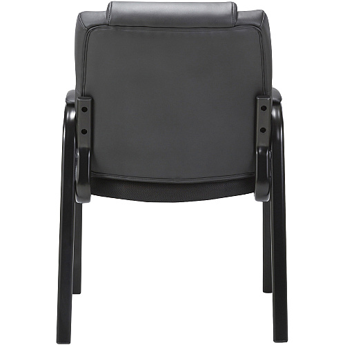 Lorell Low-back Cushioned Guest Chair Black Seat Color - Bonded Leather Seat Material - Black Back Color - Bonded Leather Back Material - Powder Coated Frame Color - Steel Frame Material - High Back - Four-legged Base - Armrest - 1 Each (LLR67002)