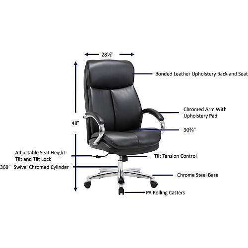Lorell Big & Tall High-Back Chair Bonded Leather Seat Material - Black Back Color - Bonded Leather Back Material - High Back - Black - Armrest - 1 Each (LLR67004)