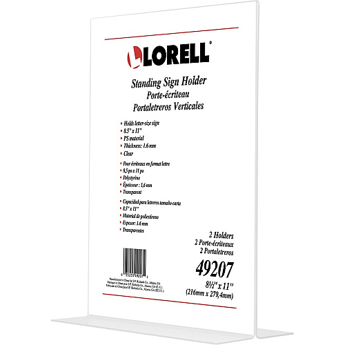 Lorell T-base Standing Sign Holders Support 8.50" x 11" Media - Acrylic - Clear - 2 / Pack (LLR49207)