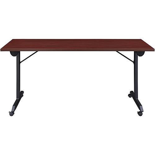Lorell Mobile Folding Training Table Rectangle Top - Powder Coated Base - 200 lb Capacity - 63" Table Top Width - 29.50" Height x 63" Width x 24" Depth - Assembly Required - Mahogany - Laminate Top Material - 1 Each (LLR60735)