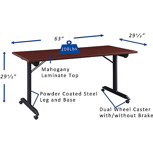 Lorell Mobile Folding Training Table Rectangle Top - Powder Coated Base - 200 lb Capacity - 63" Table Top Width - 29.50" Height x 63" Width x 29.50" Depth - Assembly Required - Brown - Laminate Top Material - 1 Each (LLR60740)
