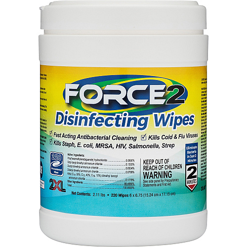 2XL FORCE2 Disinfecting Wipes 6.75" Length x 6" Width - Fast Acting, Non-toxic, Non-irritating, Pre-moistened, Alcohol-free, Phenol-free, Bleach-free, Ammonia-free - White - 220/Tub - 6 / Carton (407CT)
