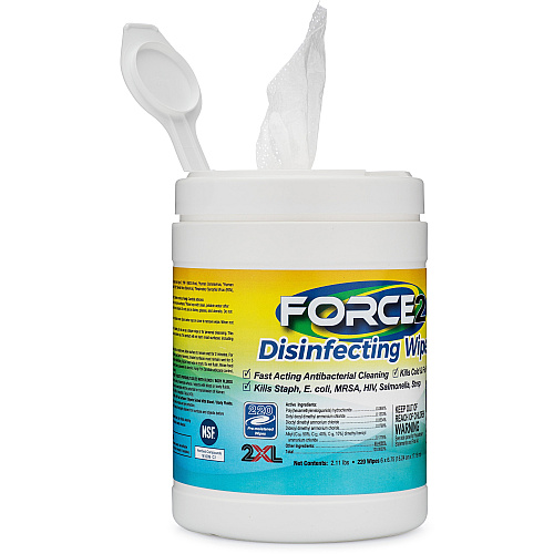 2XL FORCE2 Disinfecting Wipes 6.75" Length x 6" Width - Fast Acting, Non-toxic, Non-irritating, Pre-moistened, Alcohol-free, Phenol-free, Bleach-free, Ammonia-free - White - 220/Tub - 6 / Carton (407CT)