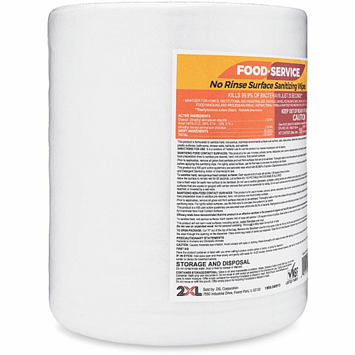 2XL No Rinse Foodservice Sanitizing Wipes 6" Width x 8" Length - White - 500 / Roll (446)