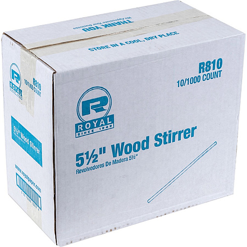 Royal Paper Royal Wood Coffee Stir Sticks 5.5" Length - Birch Wood - Natural - 1000 / Box (R810)
