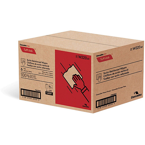 Cascades PRO Tuff-Job Scrim Reinforced Wipers 4 Ply - 9.75" Width x 275 ft Length - White - Fiber, Paper, Polyester - 6 / Carton (W220)