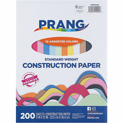 Prang Construction Paper Art Project, Craft Project, Fun and Learning, Cutting, Pasting - 9" Width x 12" Length - Assorted - 200 / Pack (P0094450)