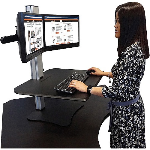 Victor DC350 Dual Monitor Sit-Stand Desk Converter Up to 24" Screen Support - 25 lb Load Capacity - 20" Height x 28" Width x 23" Depth - Desktop, Tabletop - High Pressure Laminate (HPL) - Wood, Steel, Aluminum - Black, Aluminum (DC350A)