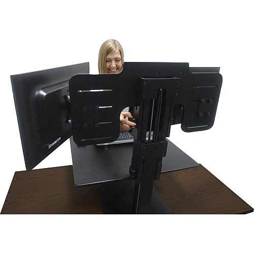 Victor DC350 Dual Monitor Sit-Stand Desk Converter Up to 24" Screen Support - 25 lb Load Capacity - 20" Height x 28" Width x 23" Depth - Desktop, Tabletop - High Pressure Laminate (HPL) - Wood, Steel, Aluminum - Black, Aluminum (DC350A)