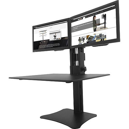 Victor DC350 Dual Monitor Sit-Stand Desk Converter Up to 24" Screen Support - 25 lb Load Capacity - 20" Height x 28" Width x 23" Depth - Desktop, Tabletop - High Pressure Laminate (HPL) - Wood, Steel, Aluminum - Black, Aluminum (DC350A)