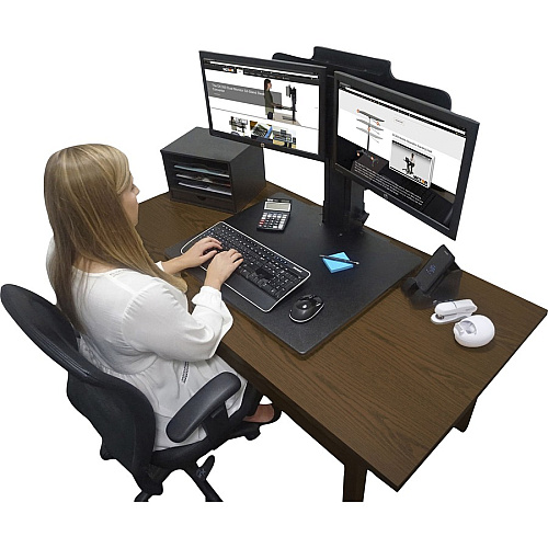 Victor DC350 Dual Monitor Sit-Stand Desk Converter Up to 24" Screen Support - 25 lb Load Capacity - 20" Height x 28" Width x 23" Depth - Desktop, Tabletop - High Pressure Laminate (HPL) - Wood, Steel, Aluminum - Black, Aluminum (DC350A)