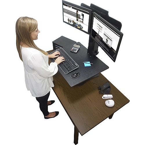 Victor DC350 Dual Monitor Sit-Stand Desk Converter Up to 24" Screen Support - 25 lb Load Capacity - 20" Height x 28" Width x 23" Depth - Desktop, Tabletop - High Pressure Laminate (HPL) - Wood, Steel, Aluminum - Black, Aluminum (DC350A)