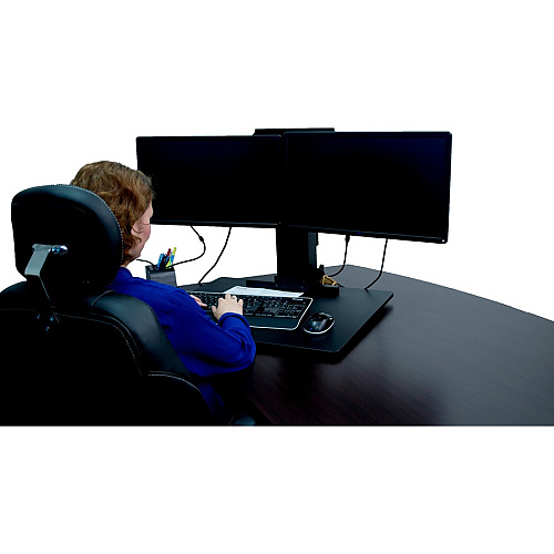 Victor DC350 Dual Monitor Sit-Stand Desk Converter Up to 24" Screen Support - 25 lb Load Capacity - 20" Height x 28" Width x 23" Depth - Desktop, Tabletop - High Pressure Laminate (HPL) - Wood, Steel, Aluminum - Black, Aluminum (DC350A)