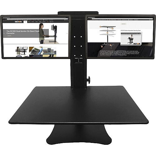 Victor DC350 Dual Monitor Sit-Stand Desk Converter Up to 24" Screen Support - 25 lb Load Capacity - 20" Height x 28" Width x 23" Depth - Desktop, Tabletop - High Pressure Laminate (HPL) - Wood, Steel, Aluminum - Black, Aluminum (DC350A)