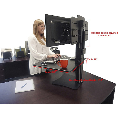 Victor DC350 Dual Monitor Sit-Stand Desk Converter Up to 24" Screen Support - 25 lb Load Capacity - 20" Height x 28" Width x 23" Depth - Desktop, Tabletop - High Pressure Laminate (HPL) - Wood, Steel, Aluminum - Black, Aluminum (DC350A)