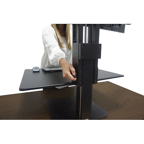 Victor DC350 Dual Monitor Sit-Stand Desk Converter Up to 24" Screen Support - 25 lb Load Capacity - 20" Height x 28" Width x 23" Depth - Desktop, Tabletop - High Pressure Laminate (HPL) - Wood, Steel, Aluminum - Black, Aluminum (DC350A)