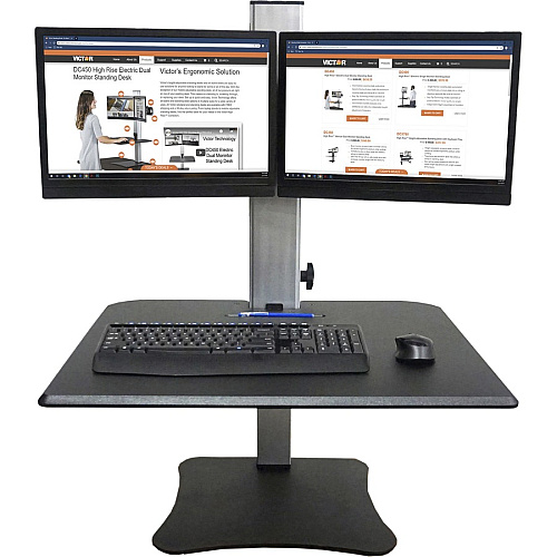 Victor DC350 Dual Monitor Sit-Stand Desk Converter Up to 24" Screen Support - 25 lb Load Capacity - 20" Height x 28" Width x 23" Depth - Desktop, Tabletop - High Pressure Laminate (HPL) - Wood, Steel, Aluminum - Black, Aluminum (DC350A)