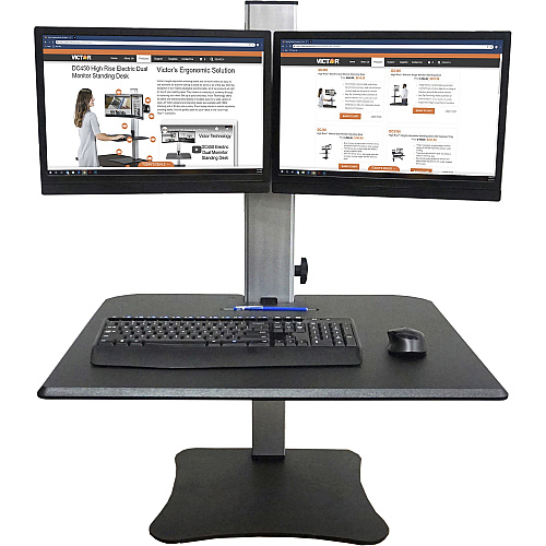 Victor DC350 Dual Monitor Sit-Stand Desk Converter Up to 24" Screen Support - 25 lb Load Capacity - 20" Height x 28" Width x 23" Depth - Desktop, Tabletop - High Pressure Laminate (HPL) - Wood, Steel, Aluminum - Black, Aluminum (DC350A)